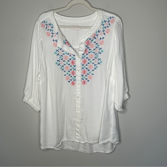Molly & Isadora Size 1X Button Down Blouse Embroidered Blouse Top Boho Bohemian - Picture 3 of 12